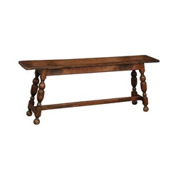 Antique English Oak Bench with Splayed Turned Legs and Cross Stretcher, circa 1860