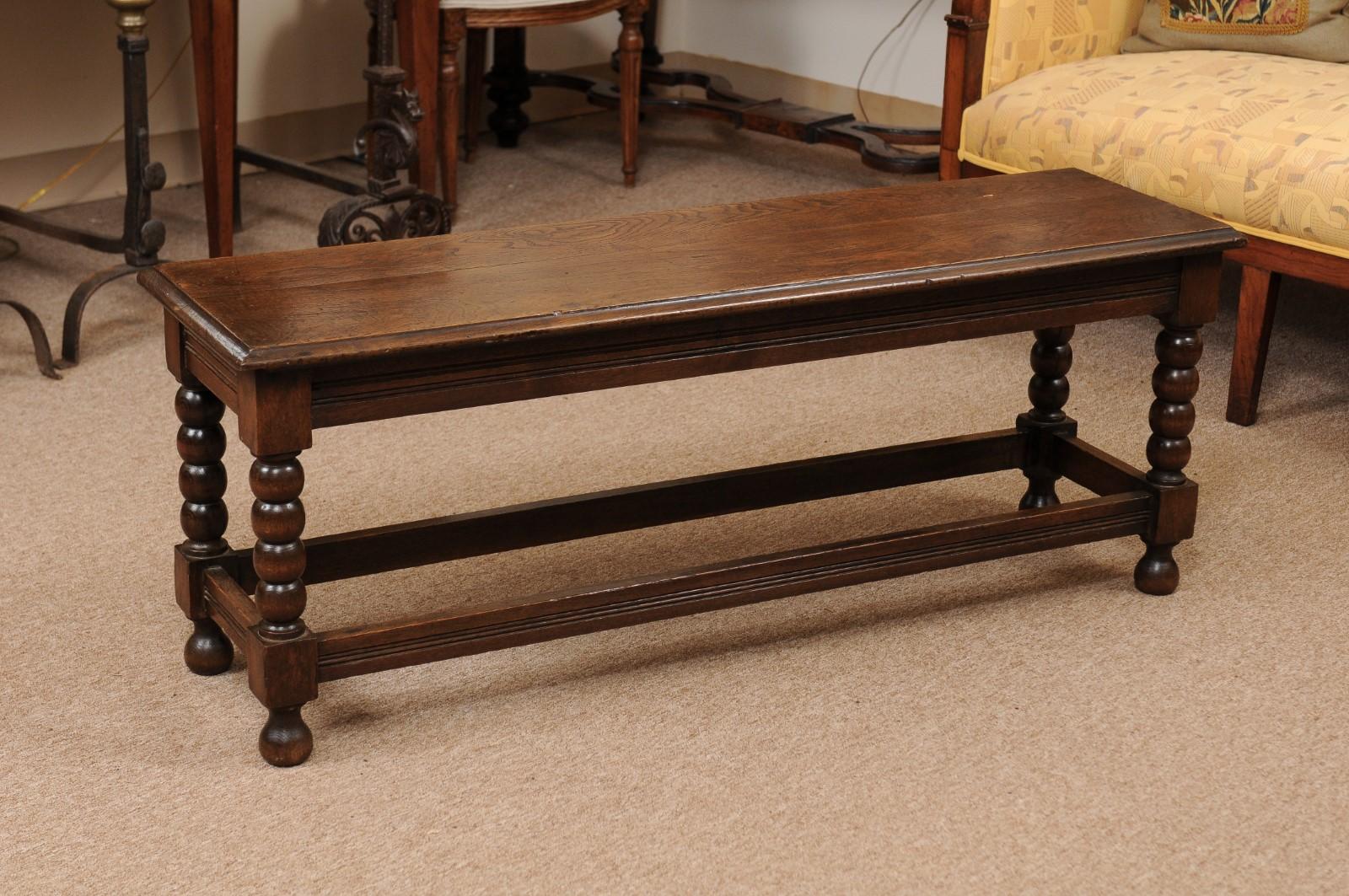 English Oak Bobbin Turned Bench, Late 19th Century 7