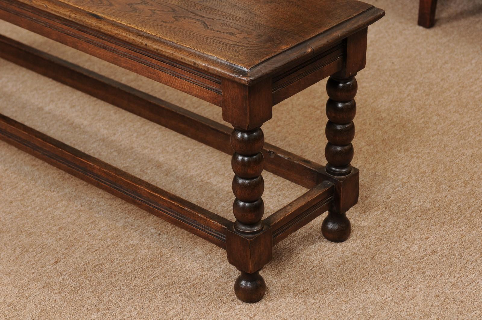 English Oak Bobbin Turned Bench, Late 19th Century 10