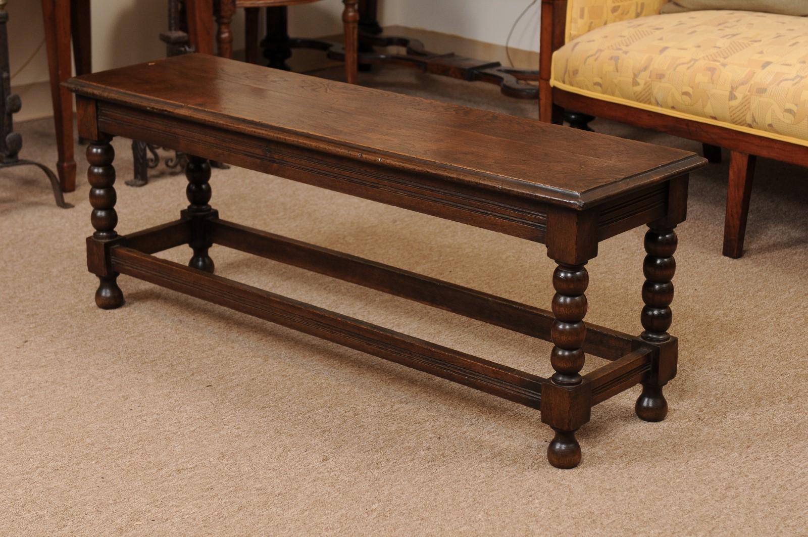 English Oak Bobbin Turned Bench, Late 19th Century 3