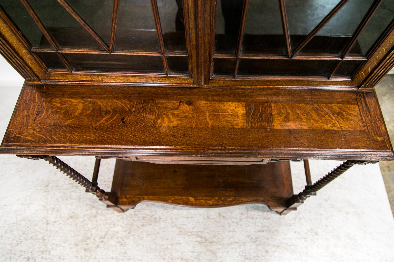 Brass English Oak Bookcase/Display Cabinet