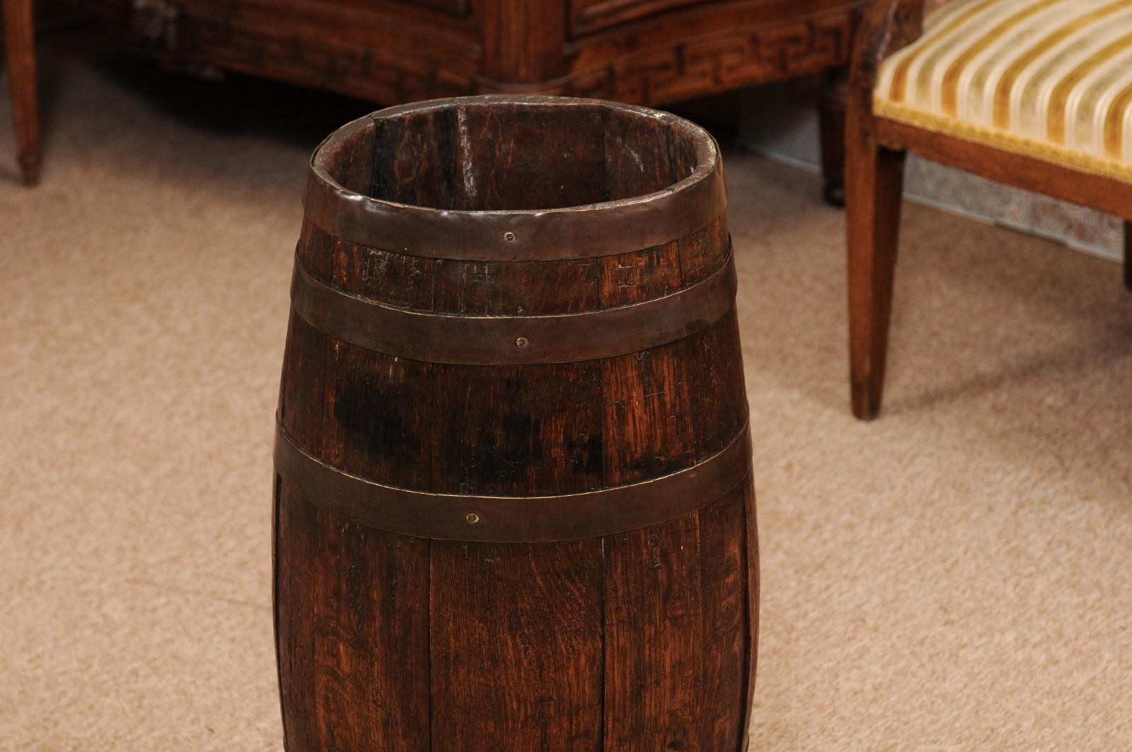 English Oak and Brass Barrell, Late 19th Century 7