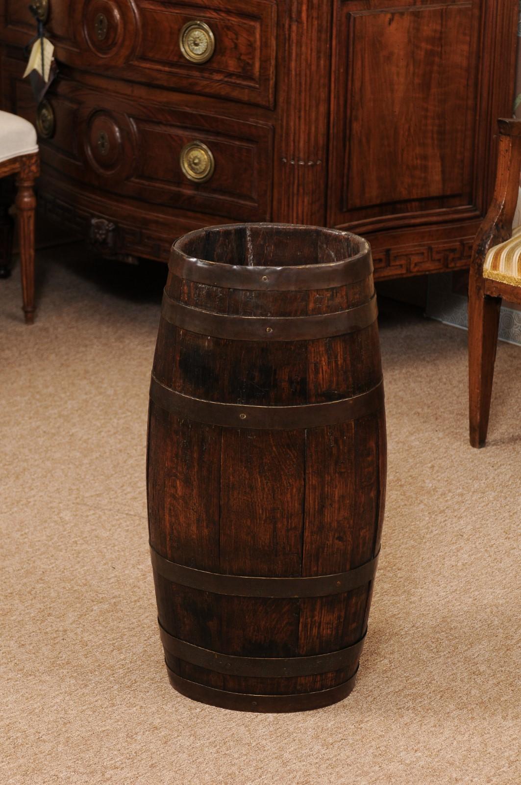 English Oak and Brass Barrell, Late 19th Century 9