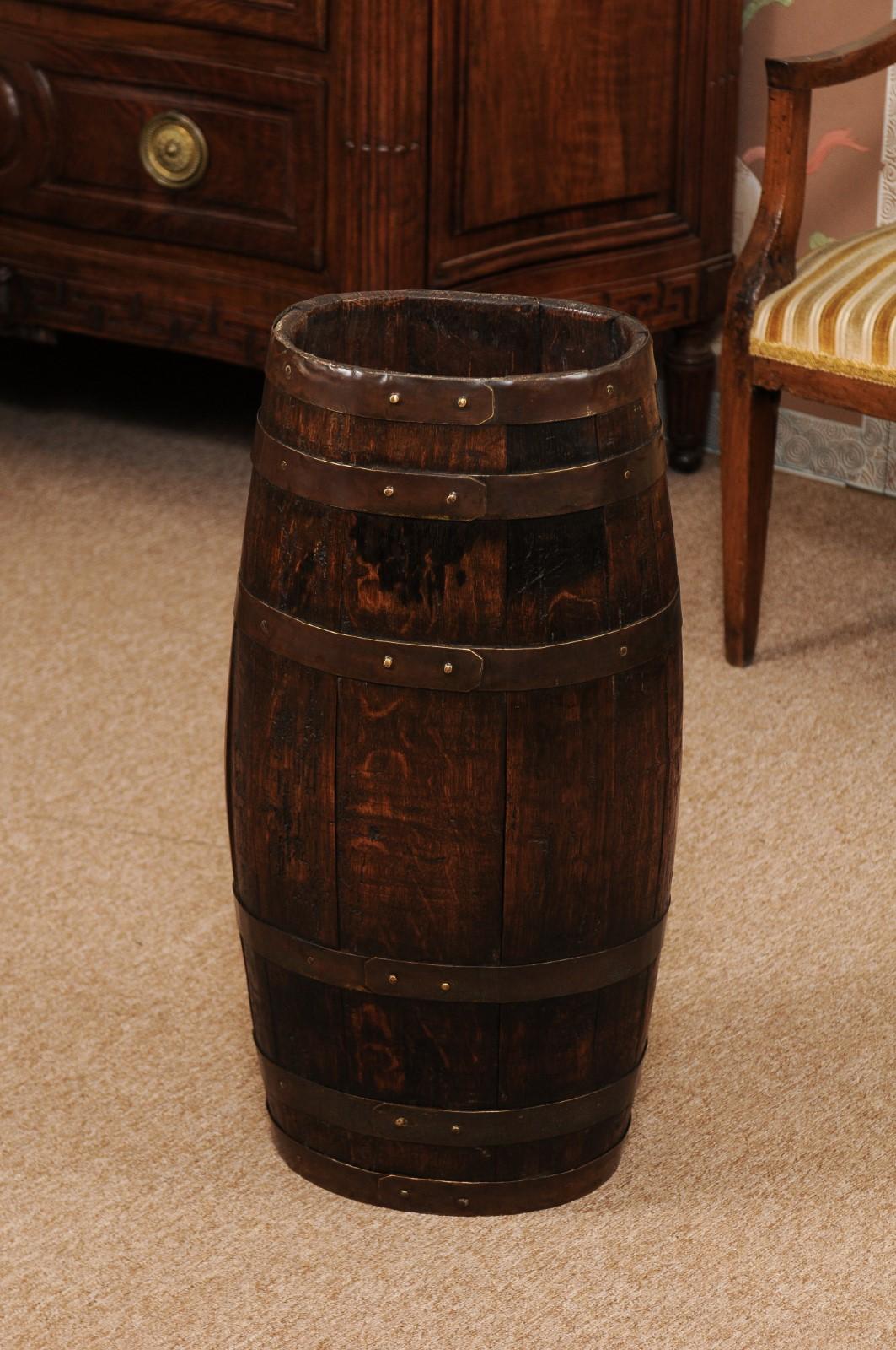 English Oak and Brass Barrell, Late 19th Century 1
