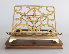 English Oak & Brass Tabletop Lectern Folding Book Stand Easel, circa 1950