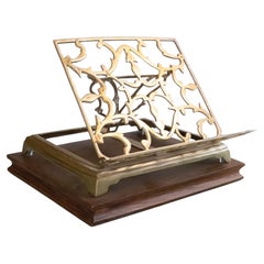 English Oak & Brass Tabletop Lectern Folding Book Stand Easel, circa 1950