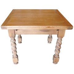 English Oak Breakfast Table with Two End Leaves and Barley Twist Legs