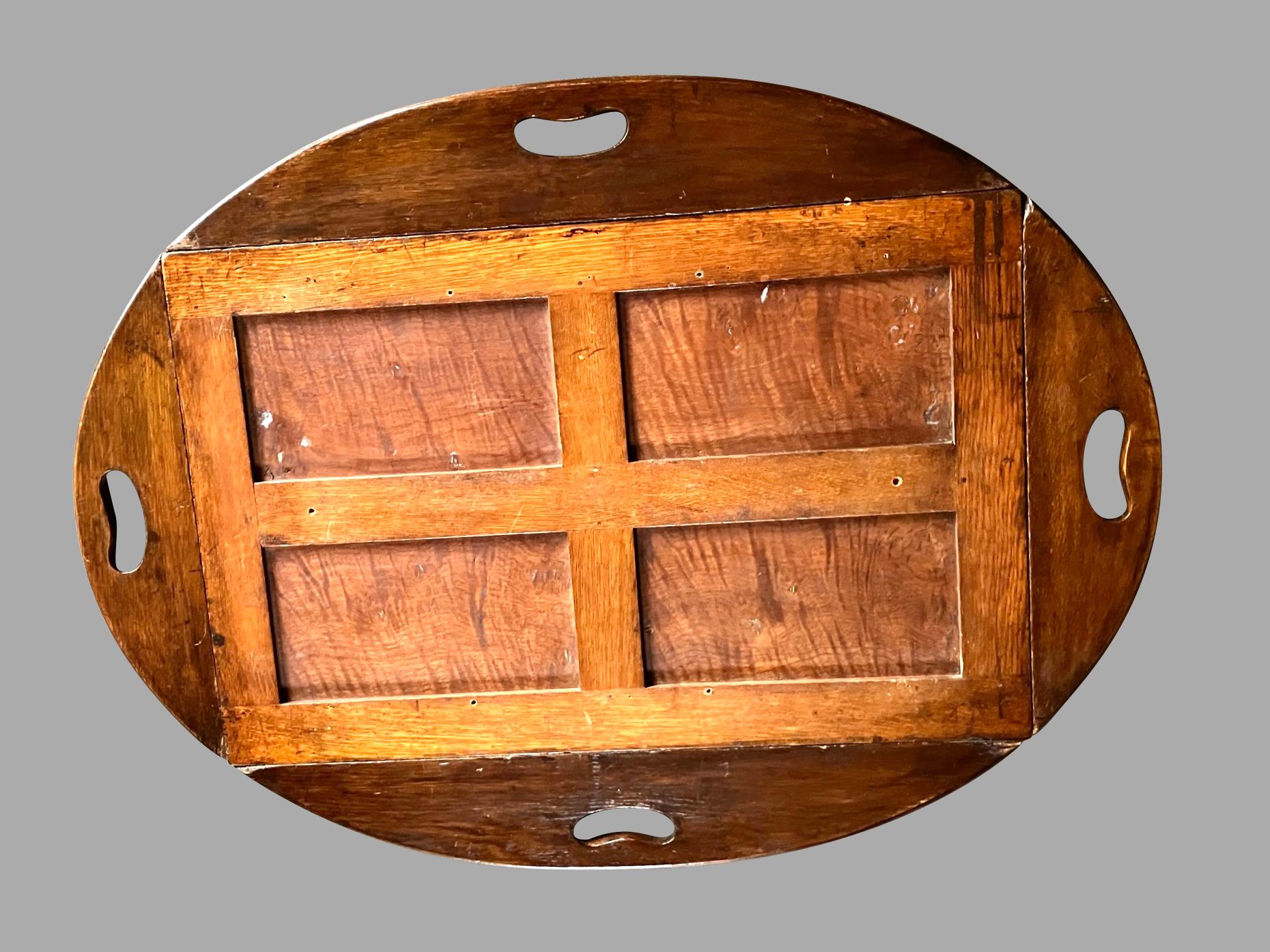 19th Century English Oak Butler's Table with Collapsible Sides on Folding Mahogany Stand For Sale