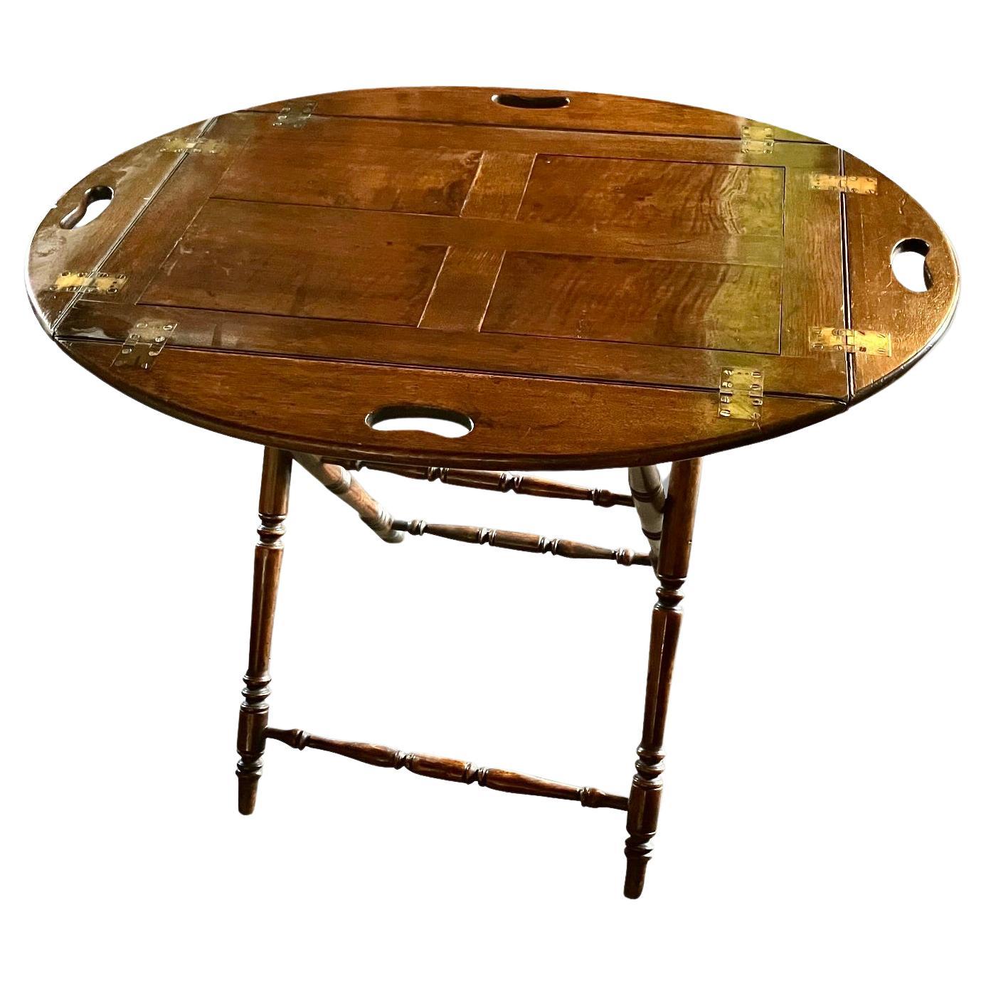 Table de majordome en Oak Oak avec côtés repliables sur stand pliant en acajou