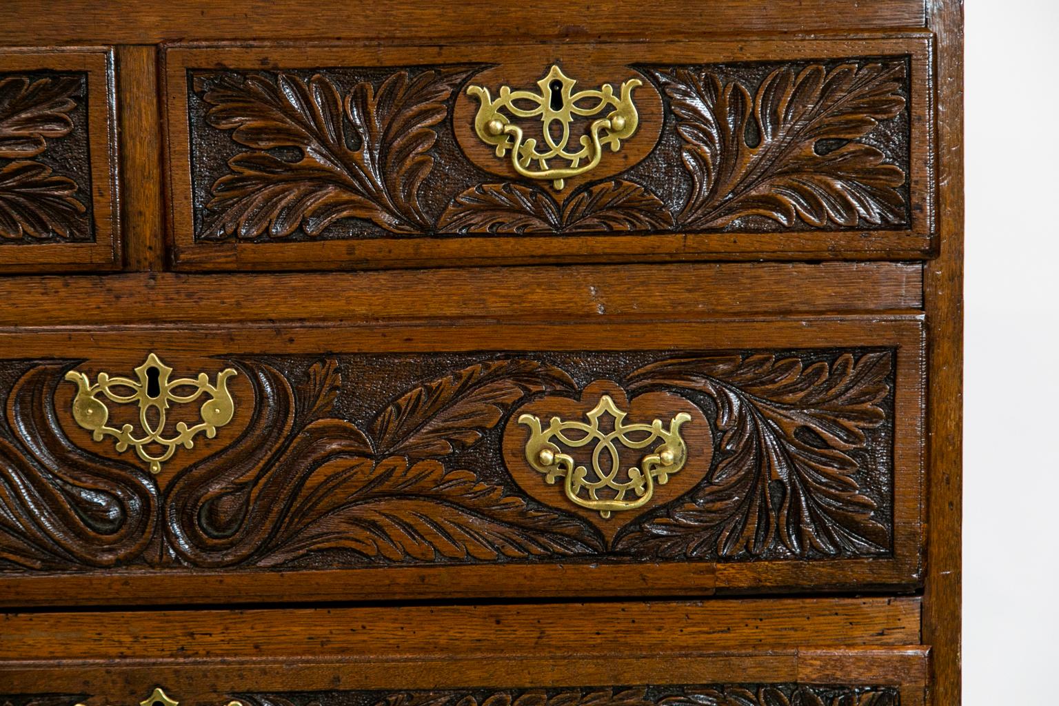Hand-Carved English Oak Carved Four Drawer Chest For Sale