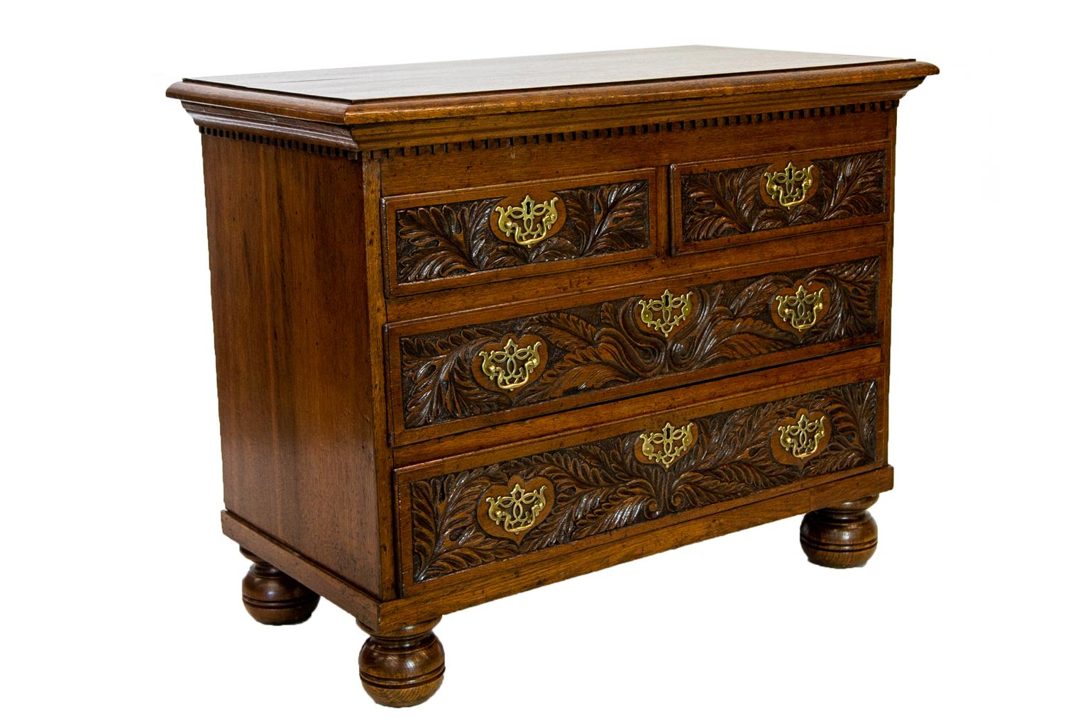 English Oak Carved Four Drawer Chest For Sale 3