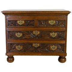 English Oak Carved Four Drawer Chest