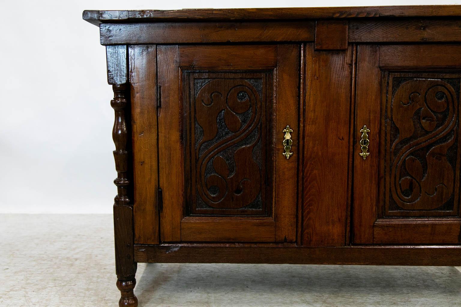 Mid-19th Century English Oak Carved Serving Cabinet For Sale