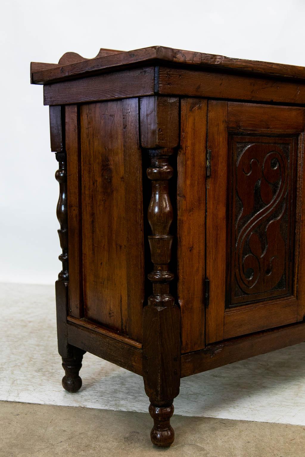 English Oak Carved Serving Cabinet For Sale 1
