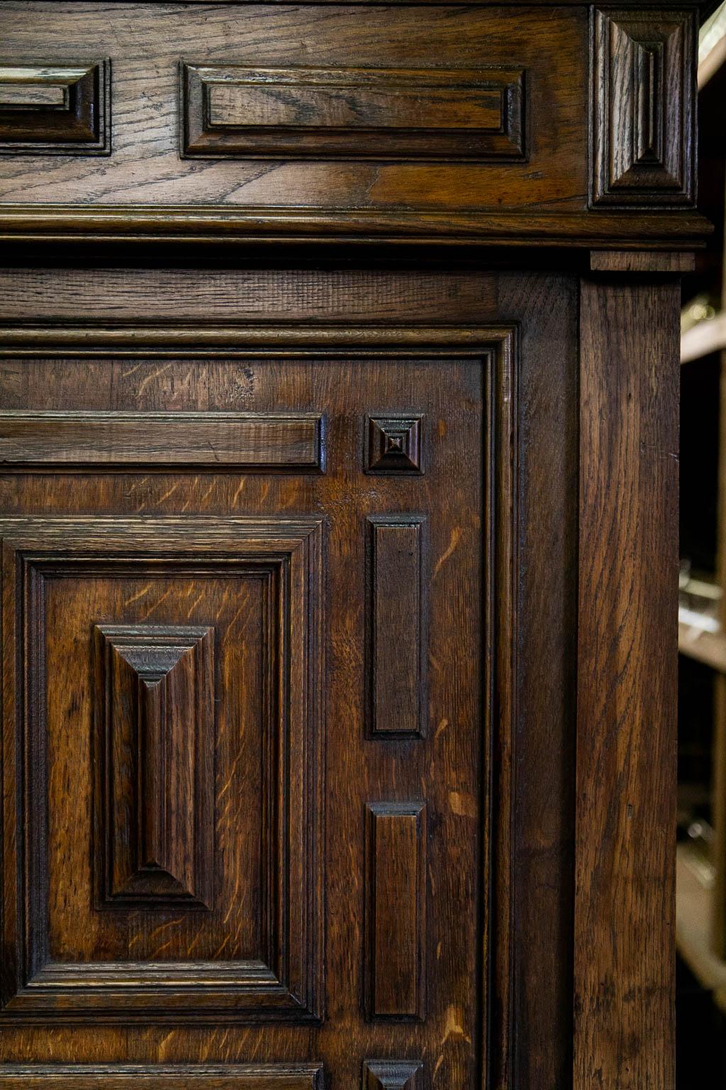 English Oak Carved Stepback Cupboard For Sale 5