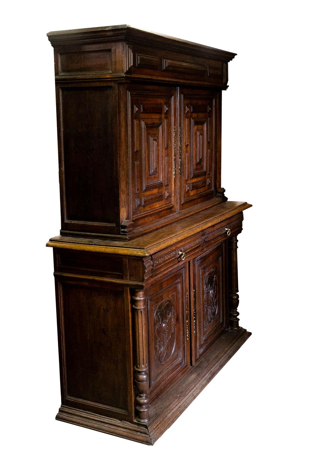 English Oak Carved Stepback Cupboard For Sale 8
