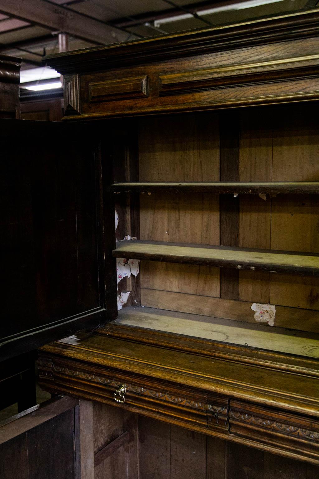 English Oak Carved Stepback Cupboard For Sale 3