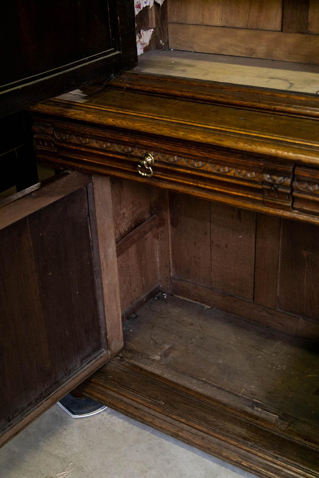 English Oak Carved Stepback Cupboard For Sale 4