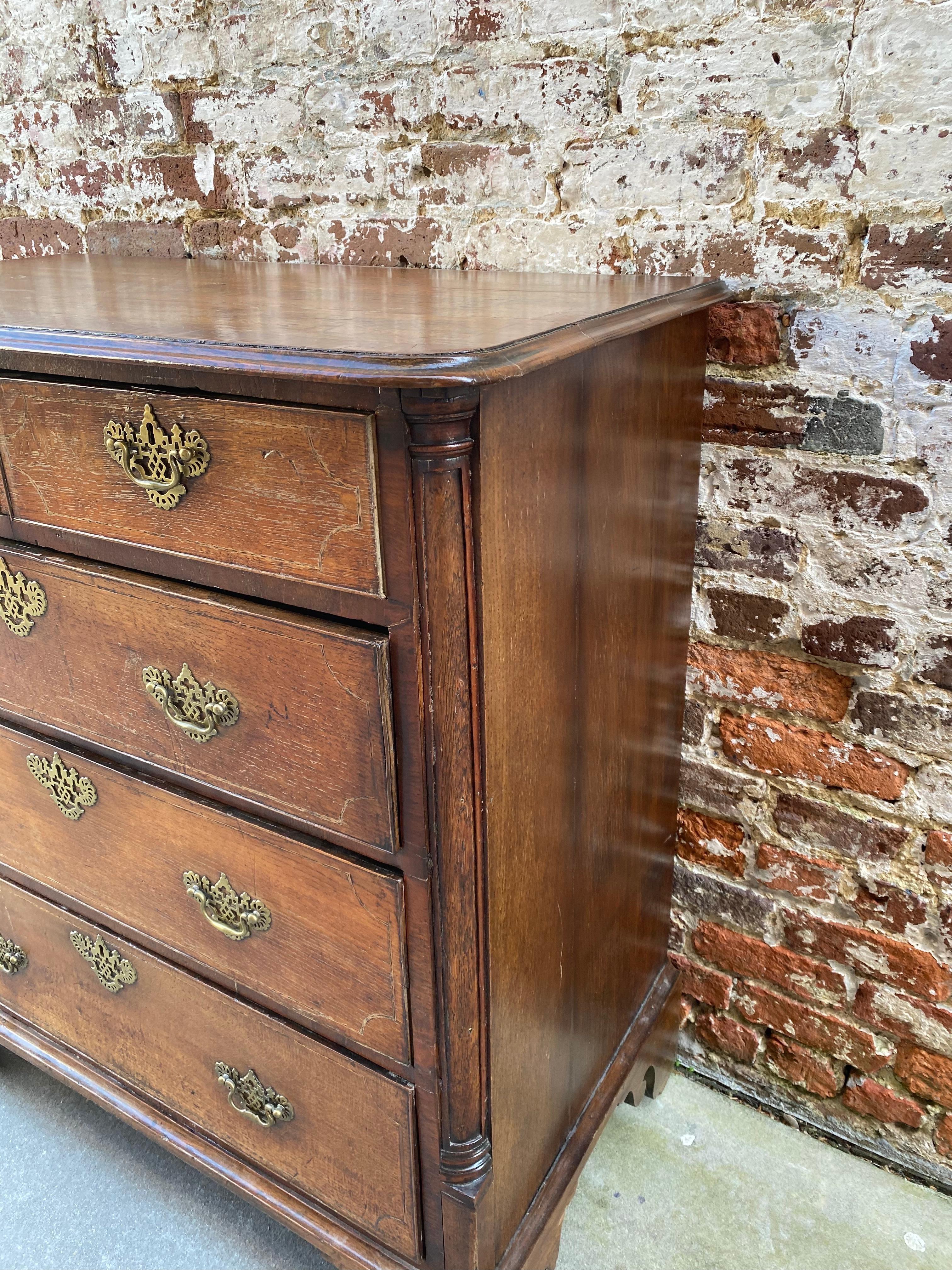 Chippendale English Oak Chest with Br