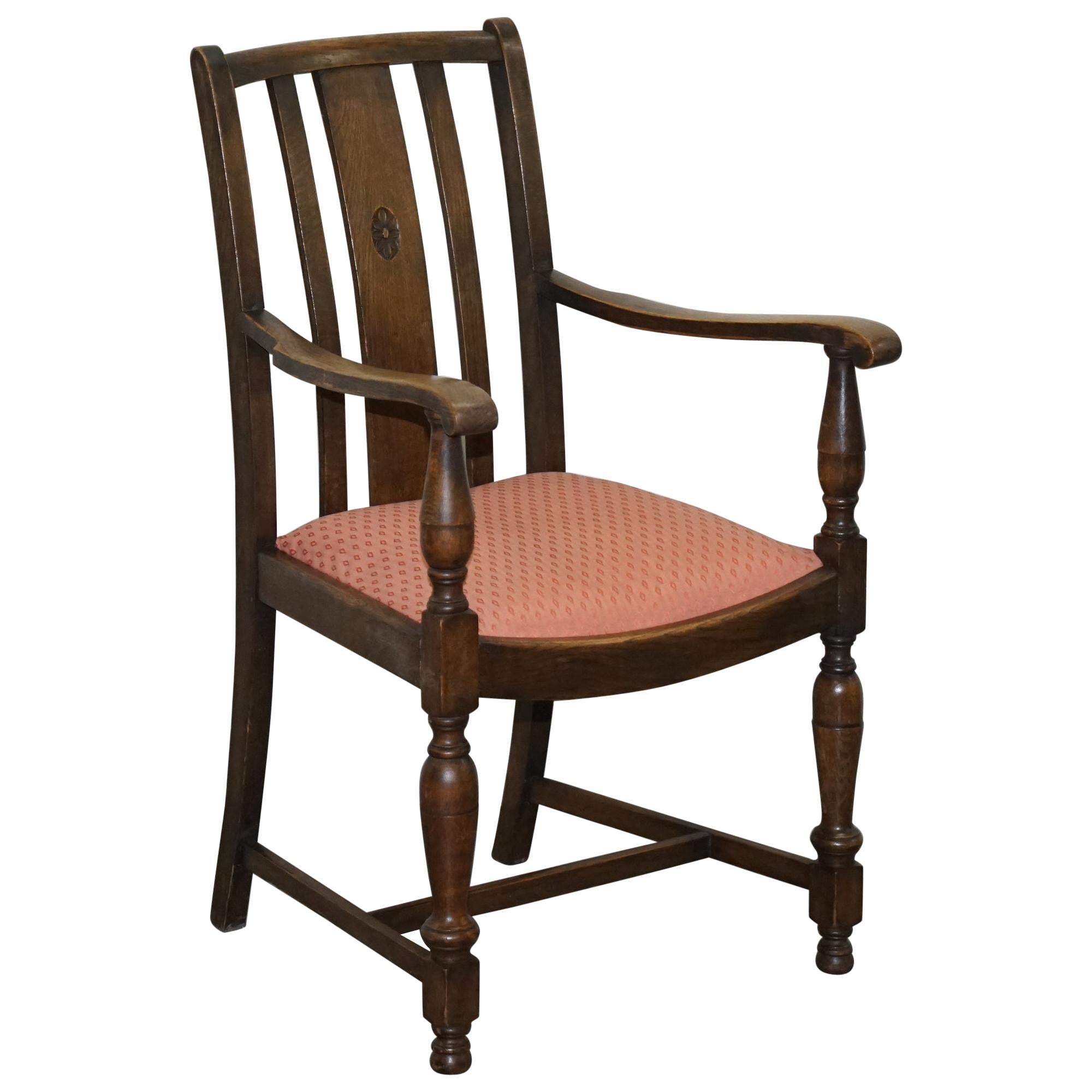 English Oak circa 1940s Carver Occasional Armchair Lovely Timber Patina For Sale