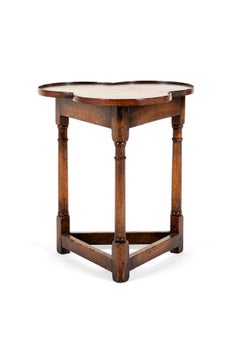 English Oak Clover Leaf or Trefoil Occasional Table on Turned Legs