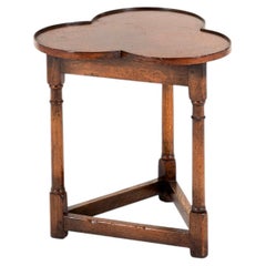 English Oak Clover Leaf or Trefoil Occasional Table on Turned Legs