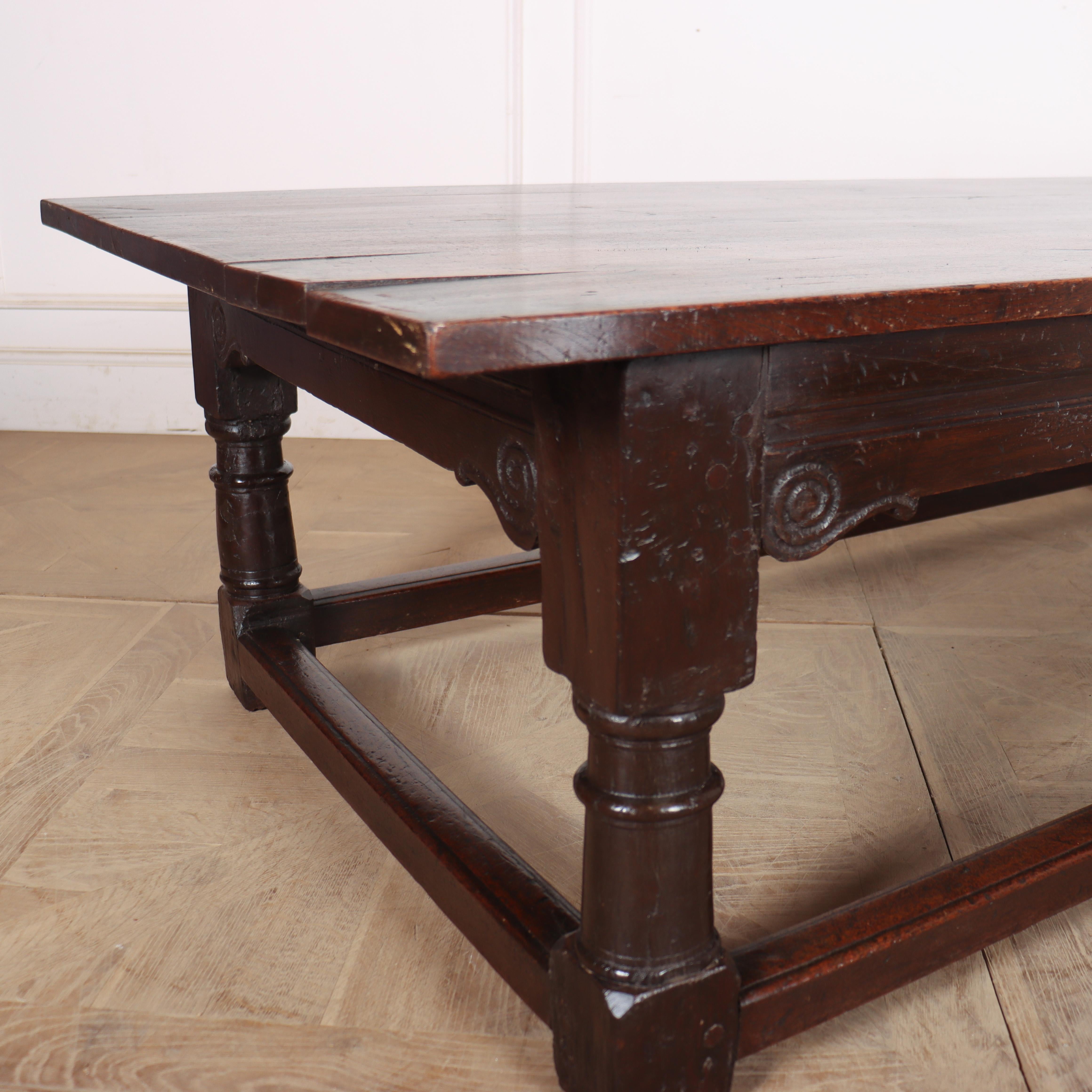 Wonderful early 18th century oak refectory table that has been reduced to a coffee table. 1720. 


Code: 8967

Dimensions:
W: 74.5