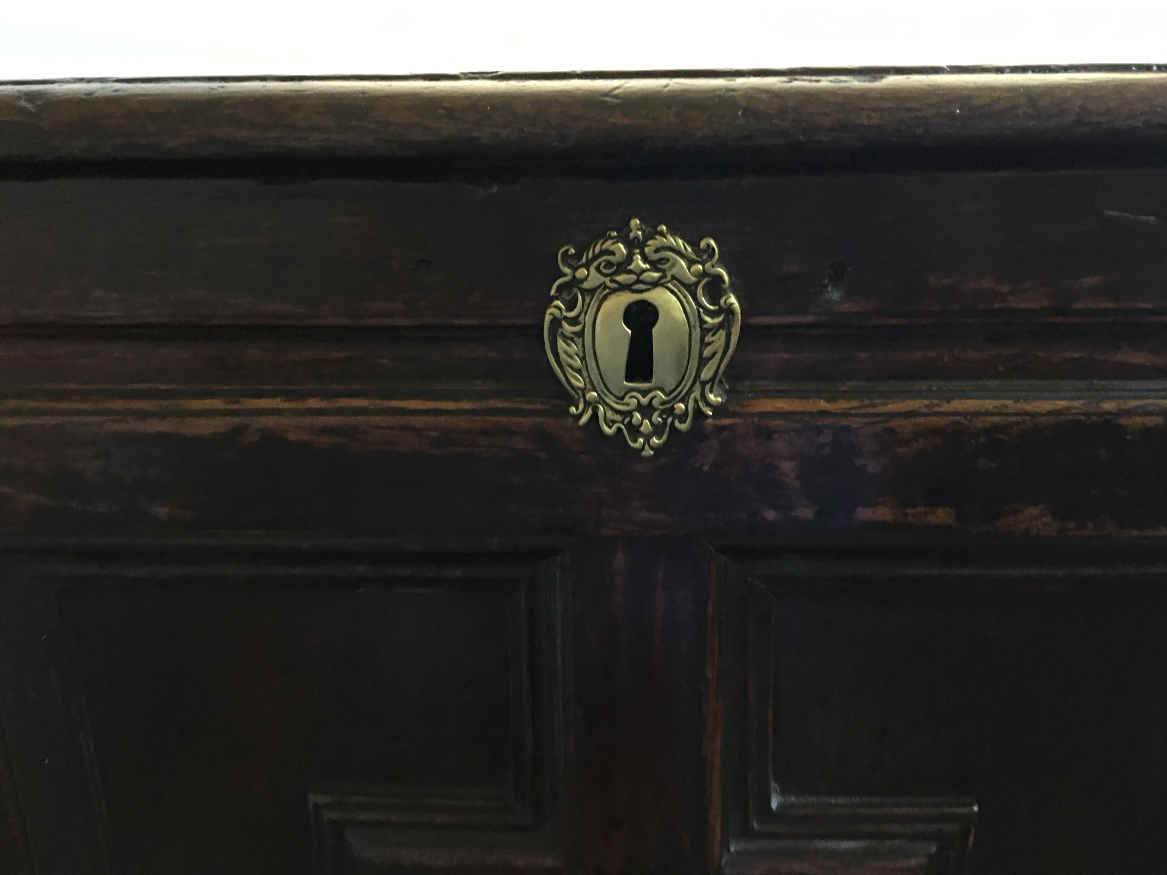 English Oak Coffer with Geometric Raised Panels on Coffer Front, circa 1690 1