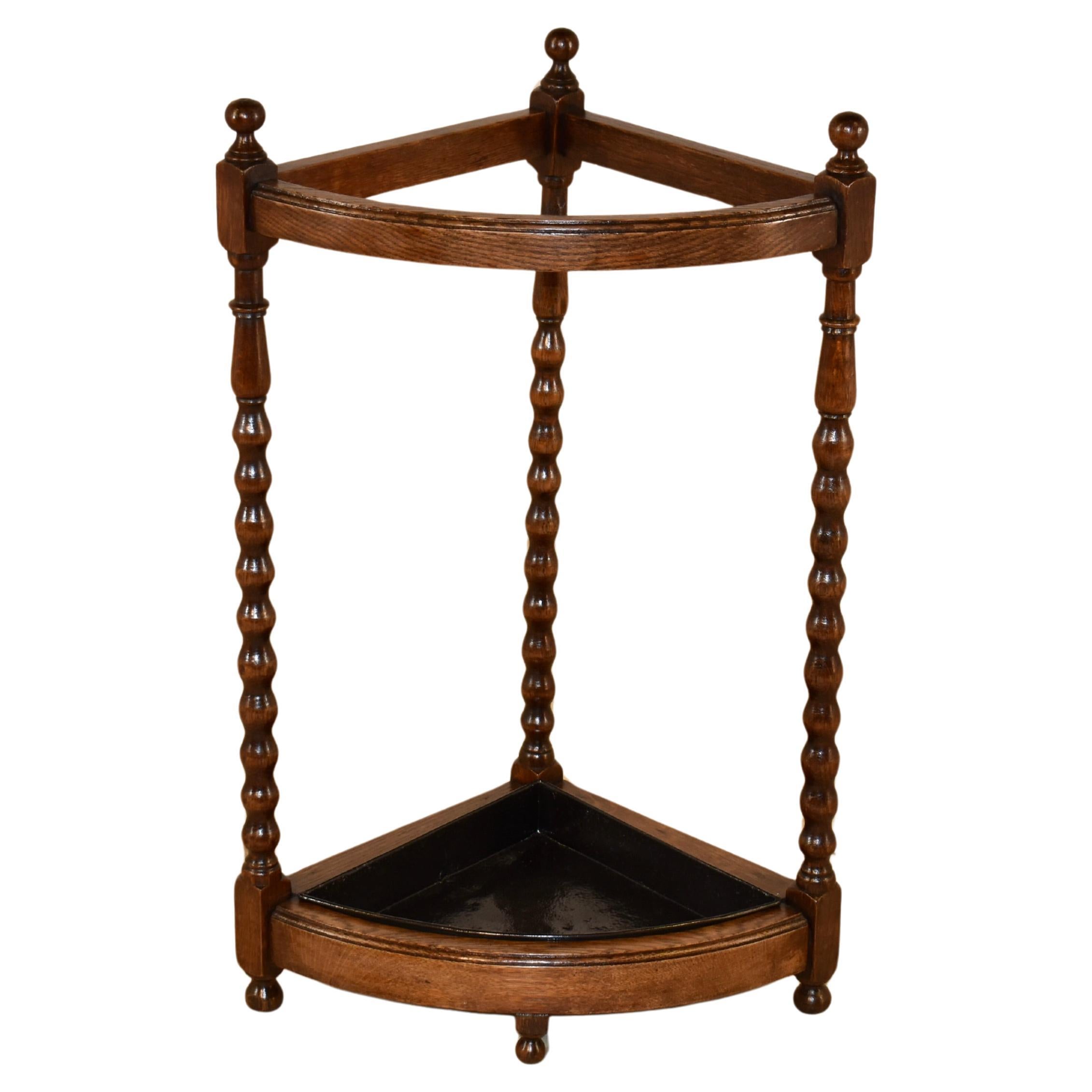 English Oak Corner Umbrella or Stick Stand, Circa 1900