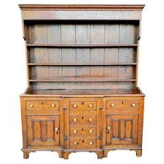 English oak cupboard with upper plate section and lower case storage early 19th