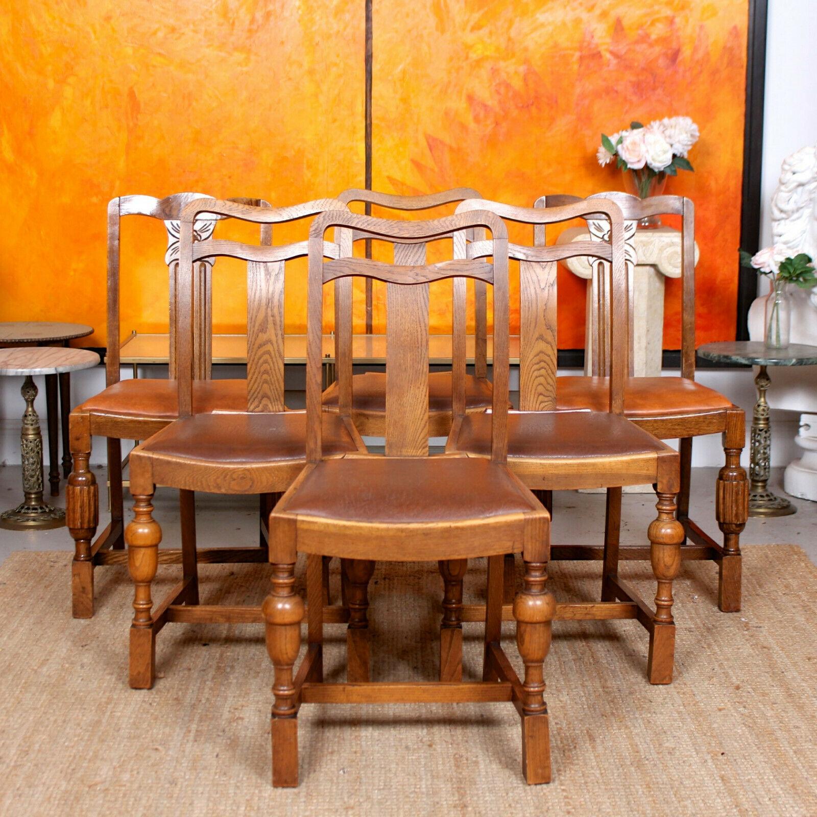 English Oak Dining Table and 6 Chairs Country Arts & Crafts In Good Condition In Newcastle upon Tyne, GB