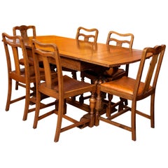 Antique English Oak Dining Table and 6 Chairs Country Arts & Crafts
