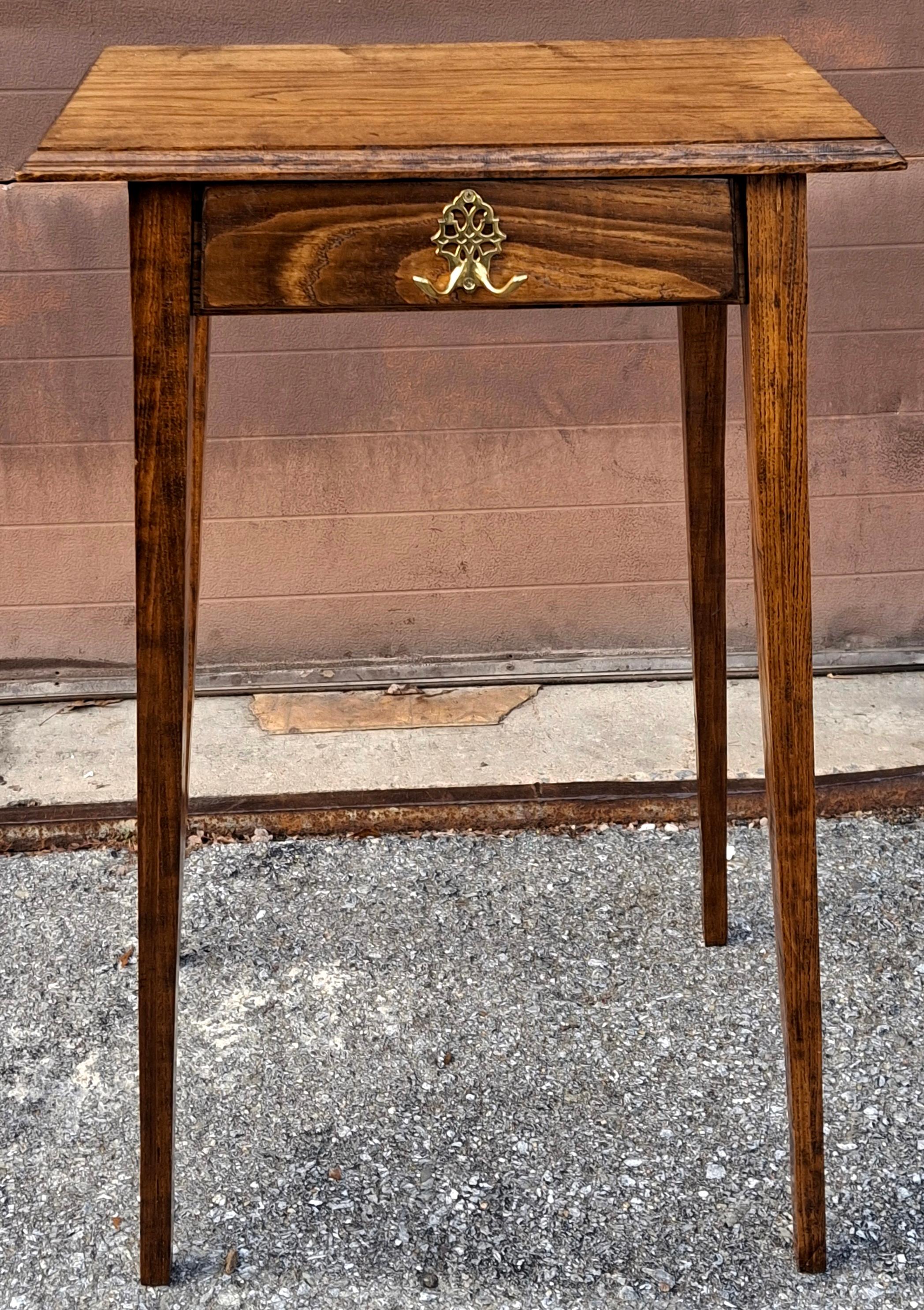 Stained English Oak Directoire Style Tall Work Table w/ Chippendale Pull & Tapered Legs For Sale