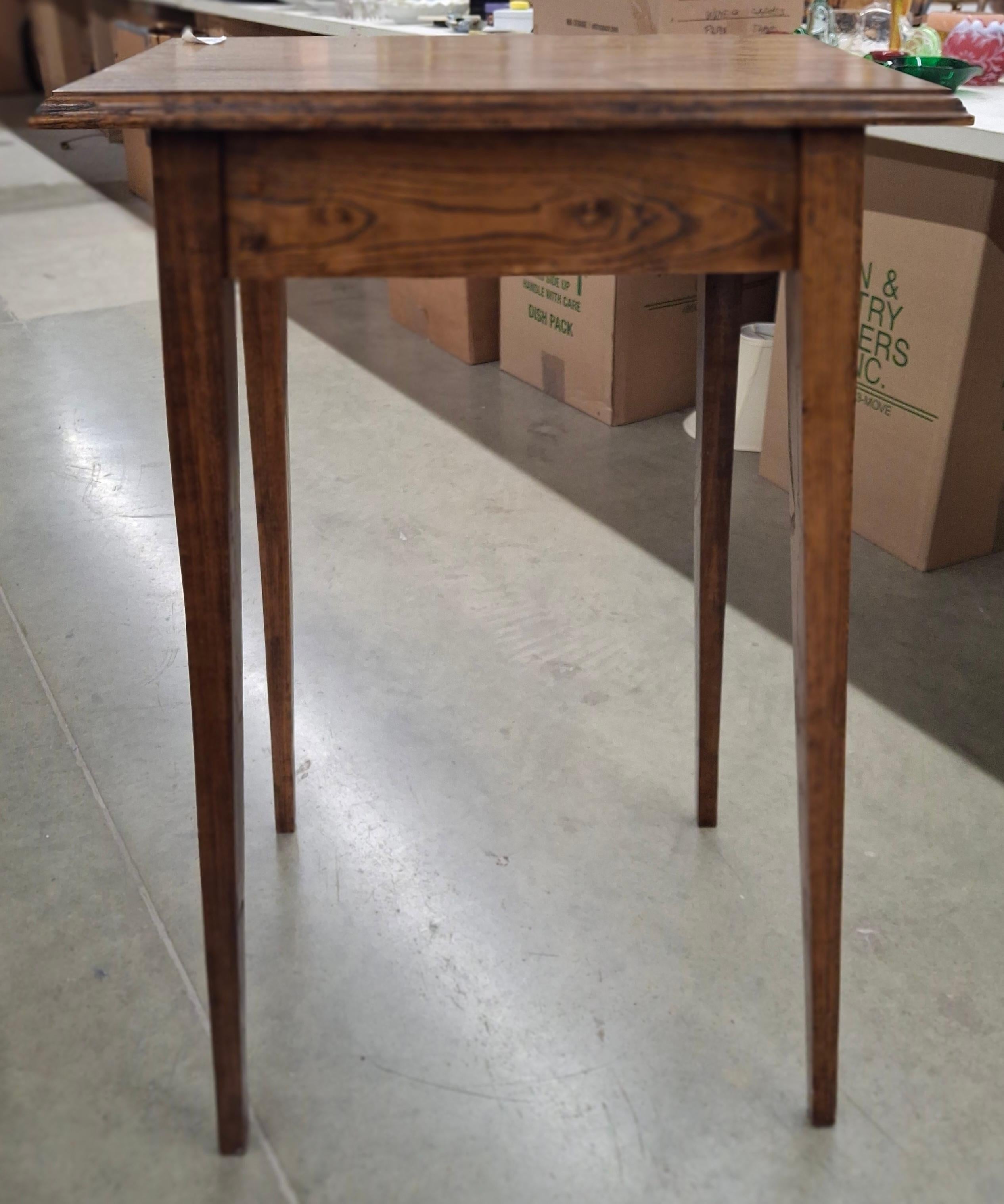 English Oak Directoire Style Tall Work Table w/ Chippendale Pull & Tapered Legs For Sale 1
