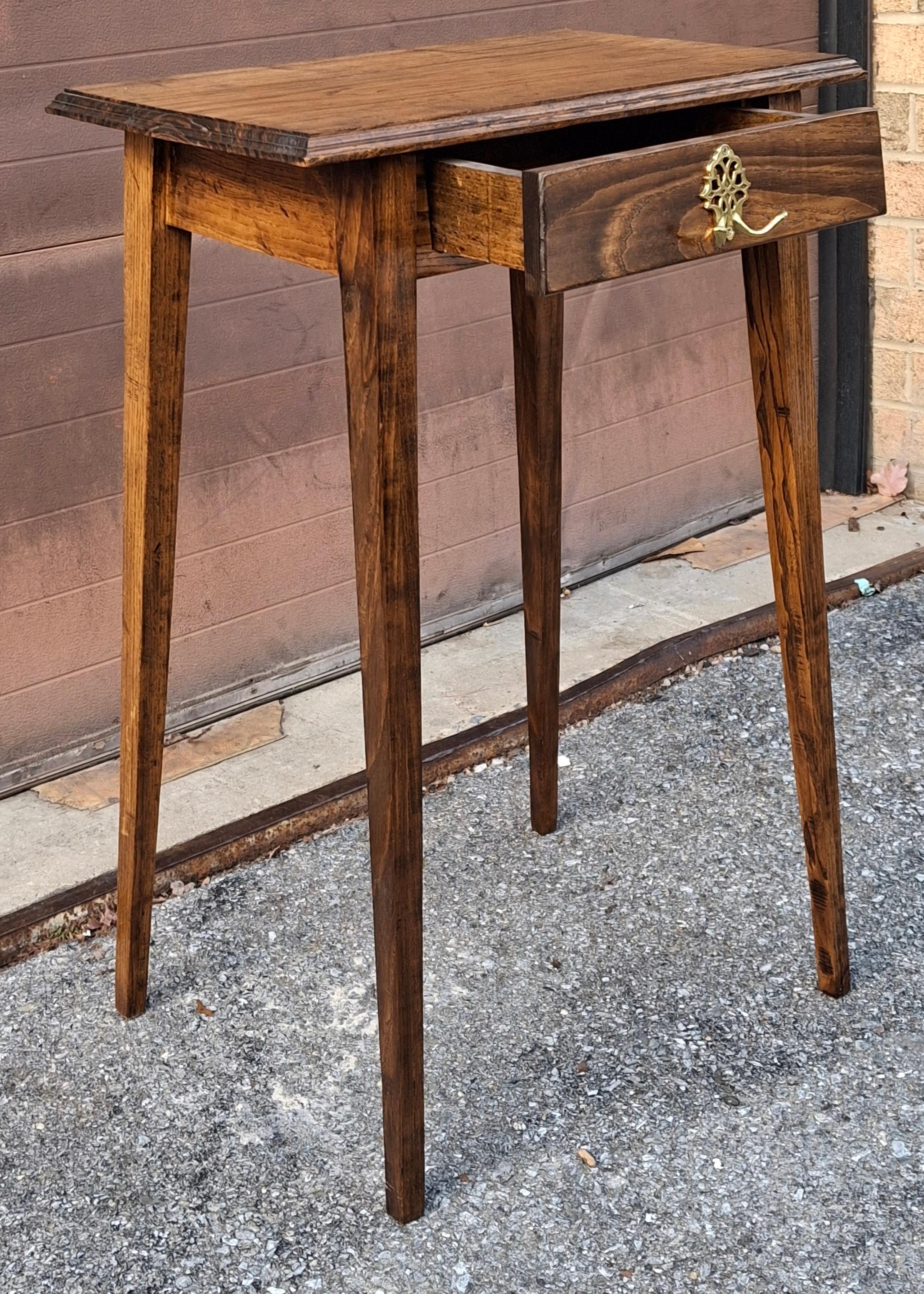 English Oak Directoire Style Tall Work Table w/ Chippendale Pull & Tapered Legs For Sale 2