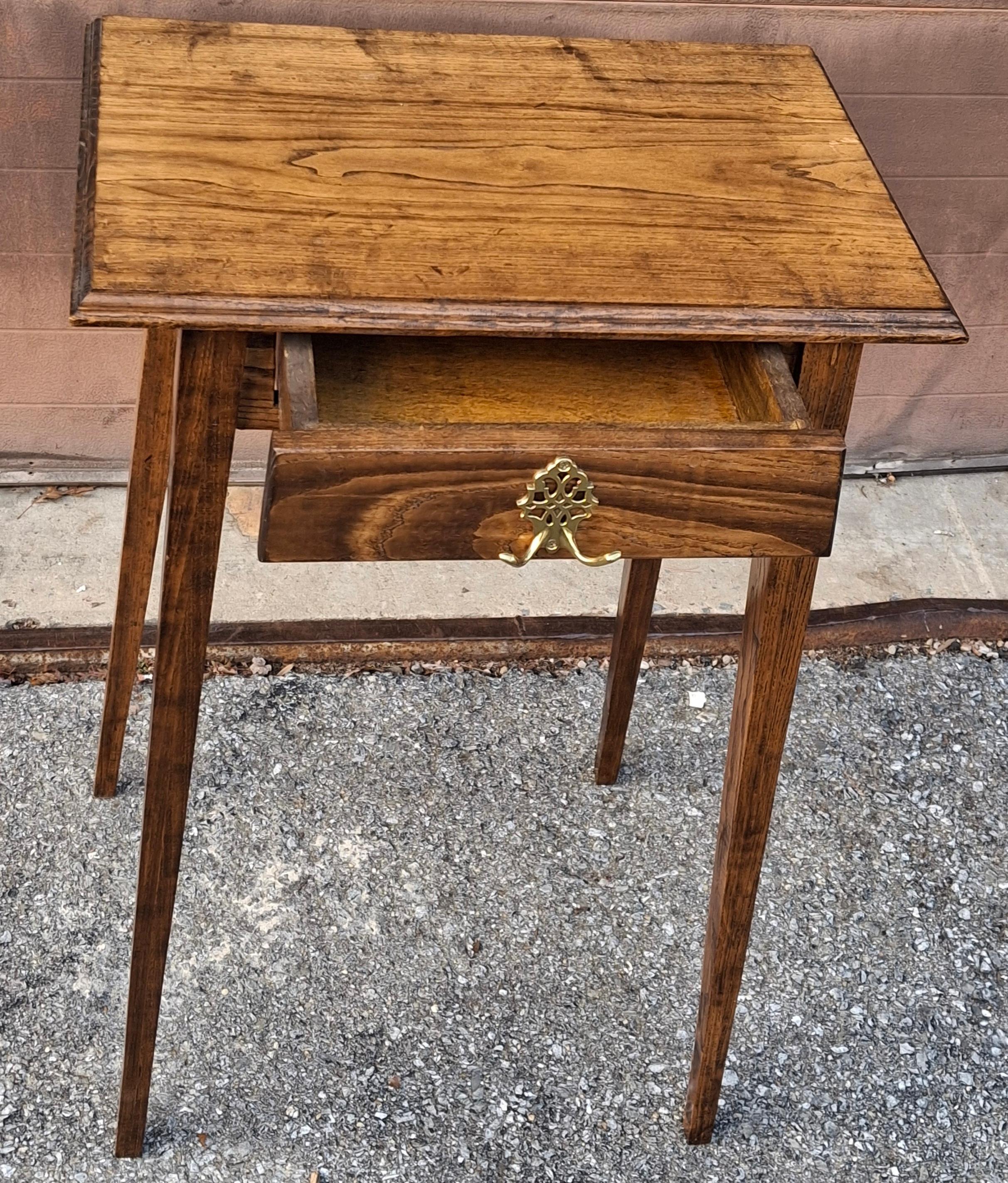 English Oak Directoire Style Tall Work Table w/ Chippendale Pull & Tapered Legs For Sale 3