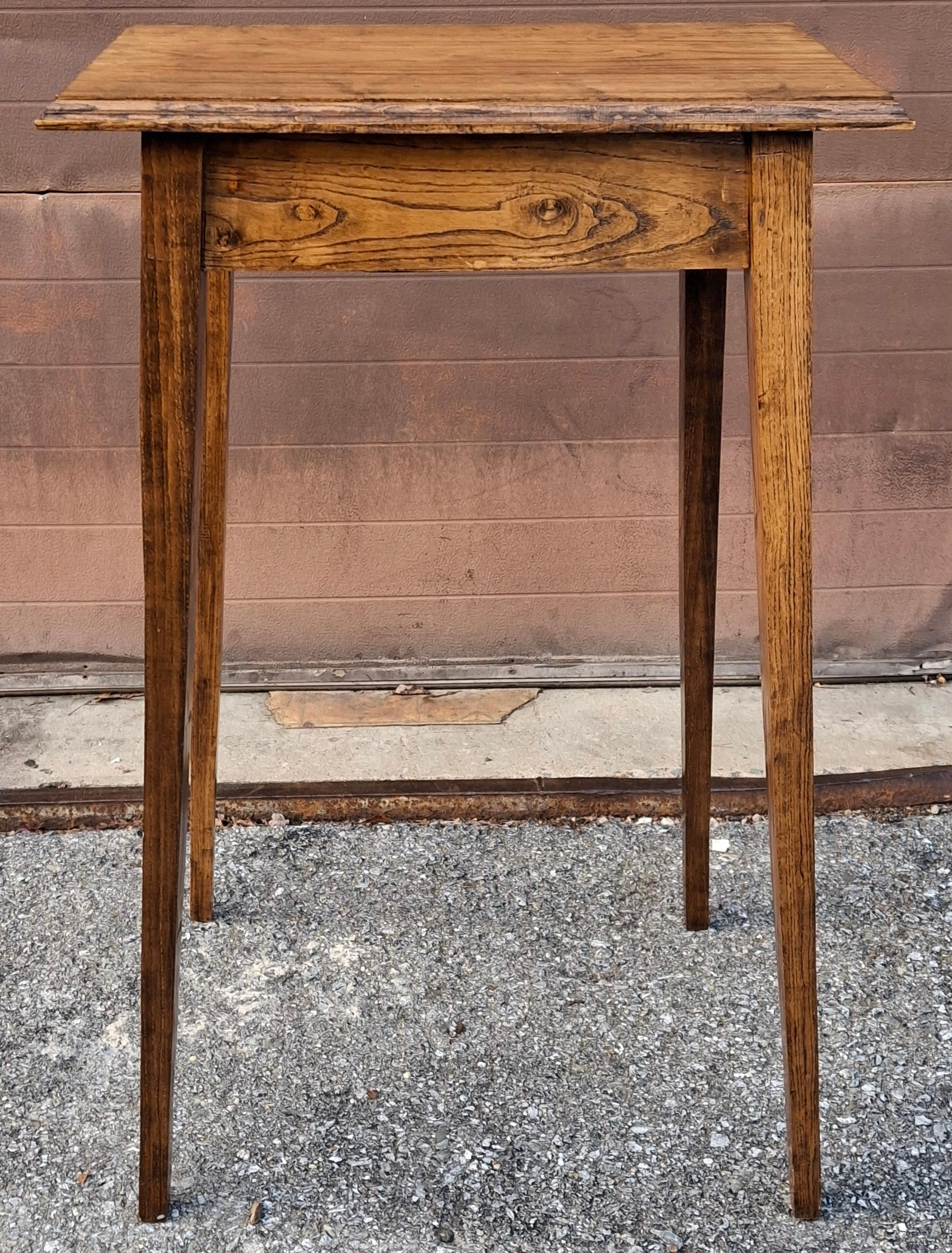 English Oak Directoire Style Tall Work Table w/ Chippendale Pull & Tapered Legs For Sale 4