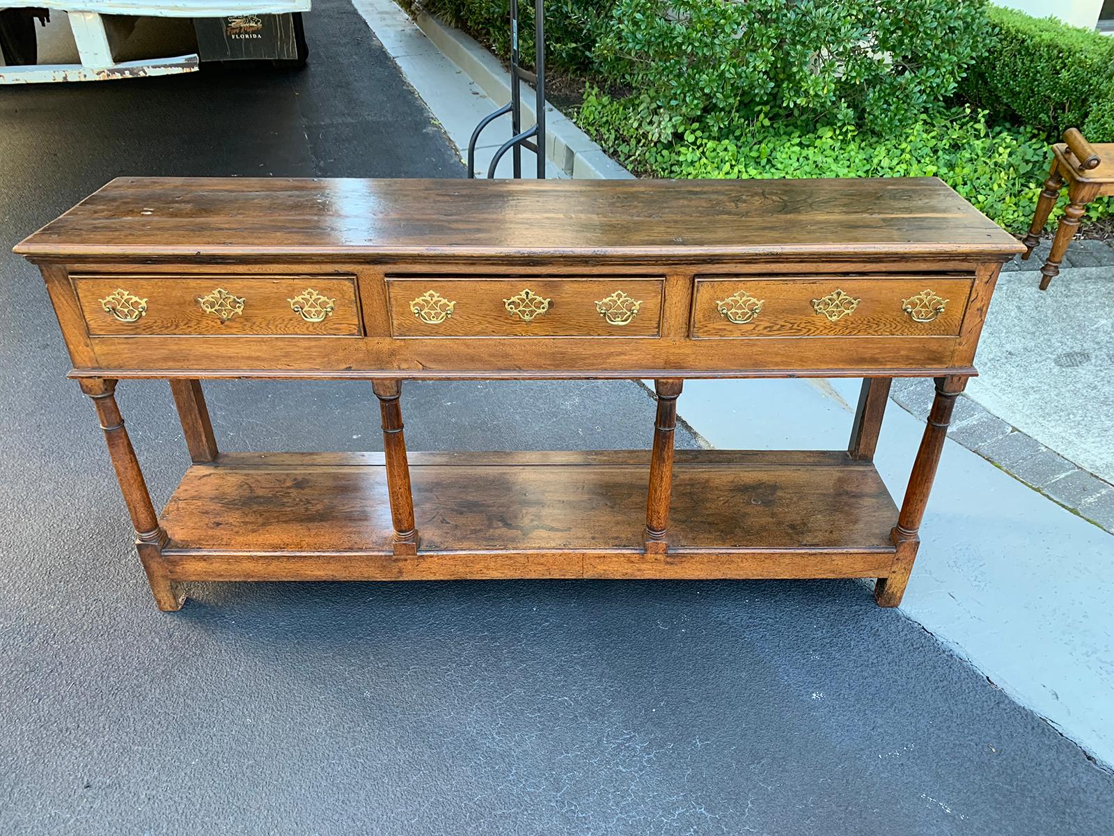 English oak dresser base, all original, circa 1790s.