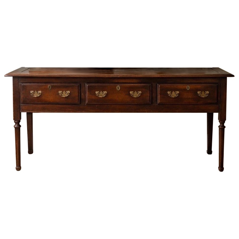 18th Century English Oak Dresser Base, Georgian Style, Three Drawers