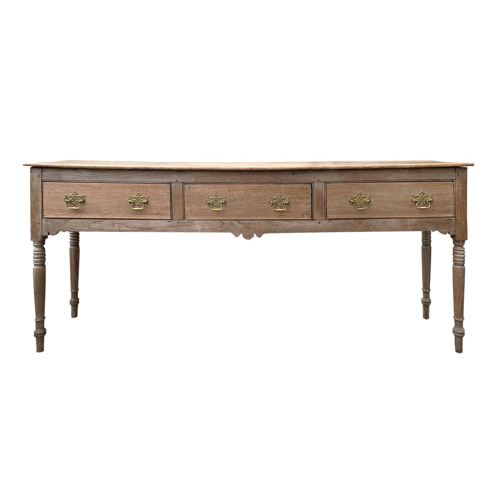 English Oak Dresser Base with Scrubbed Finish, Three Drawers, circa 1800