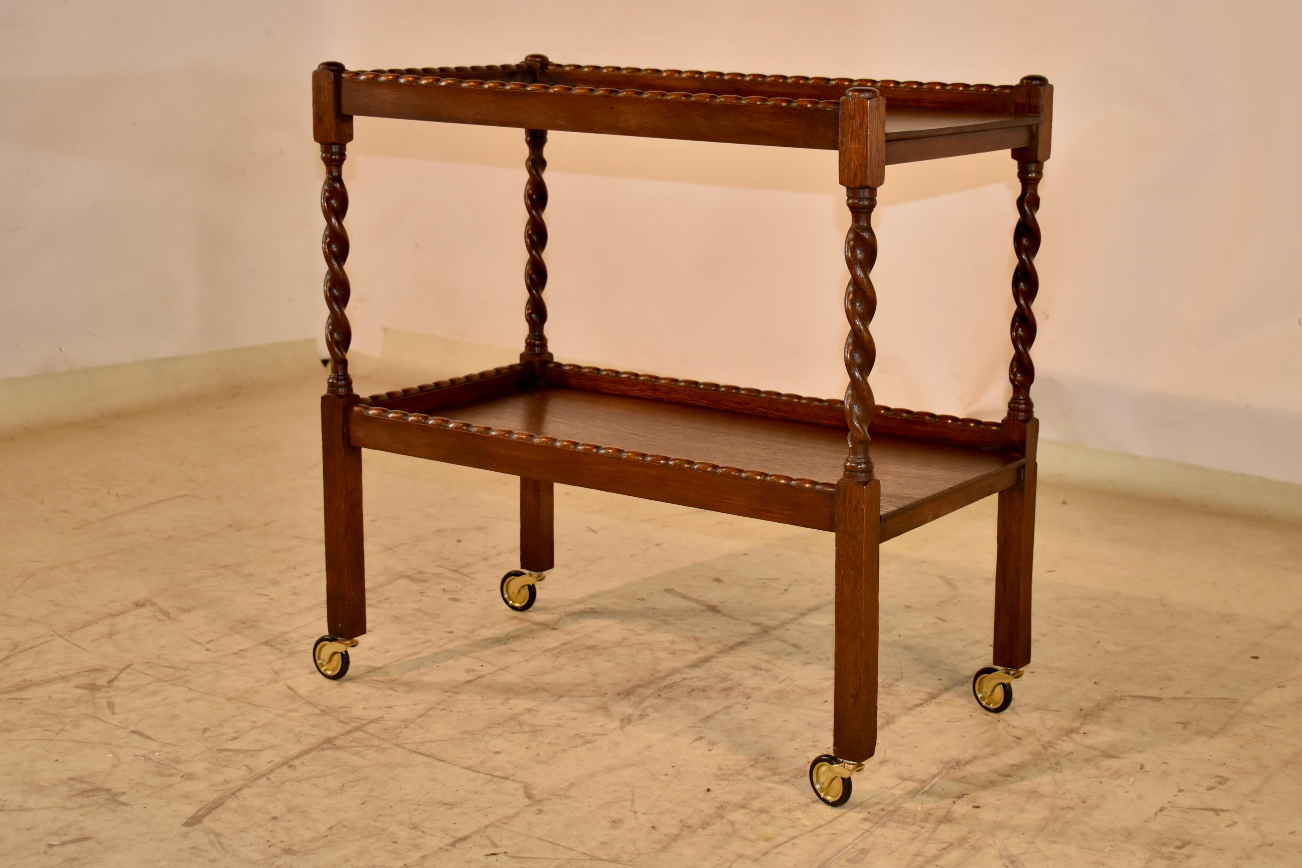 Tornito Carrello portabevande inglese in Oak, circa 1900 in vendita