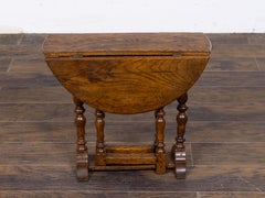 English Oak Drop-Leaf Gateleg Table with Turned Legs and Stretchers, Circa 1900
