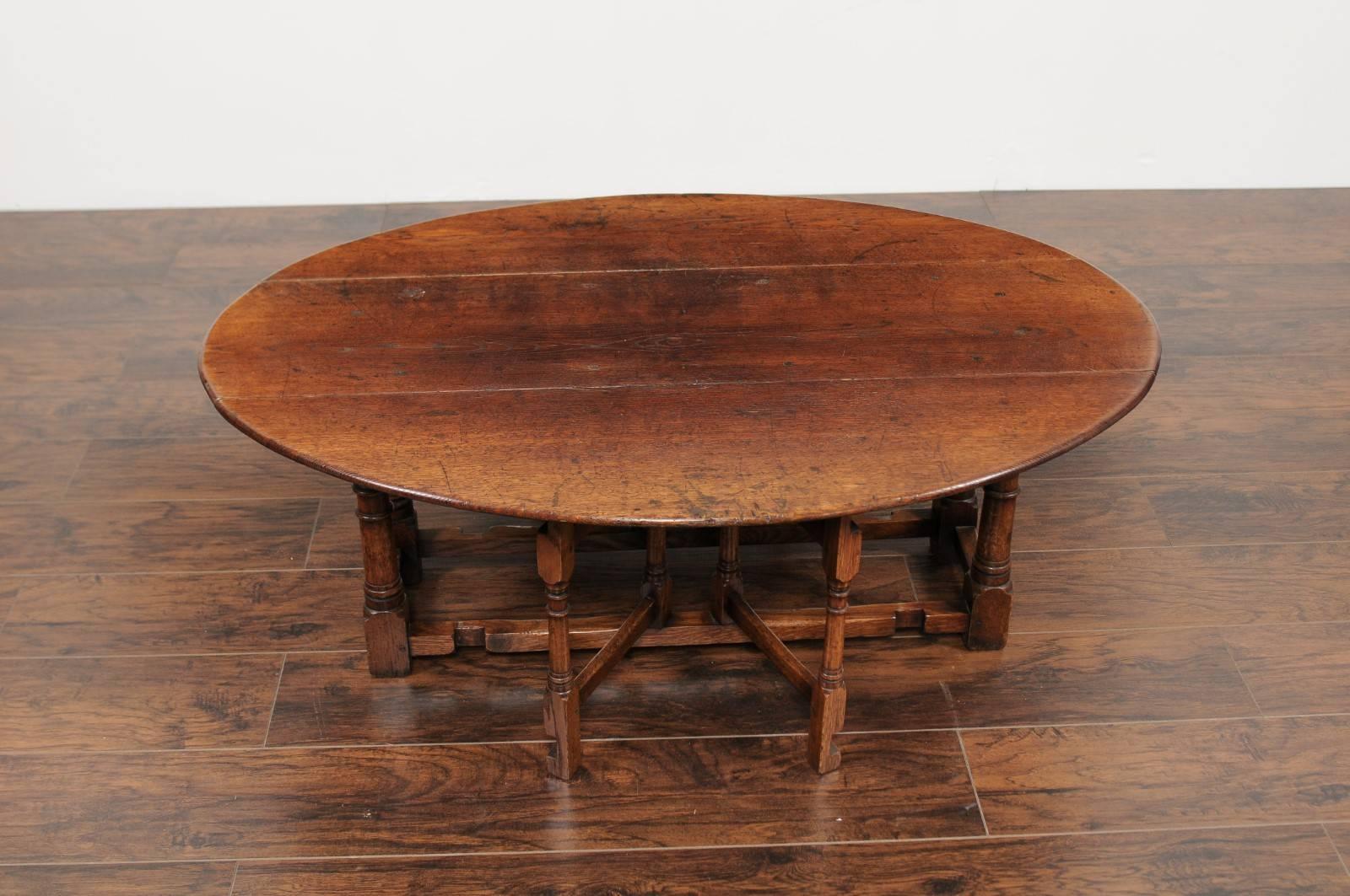 English Oak Drop-Leaf Oval Top Coffee Table with Double Gateleg, circa 1880 2