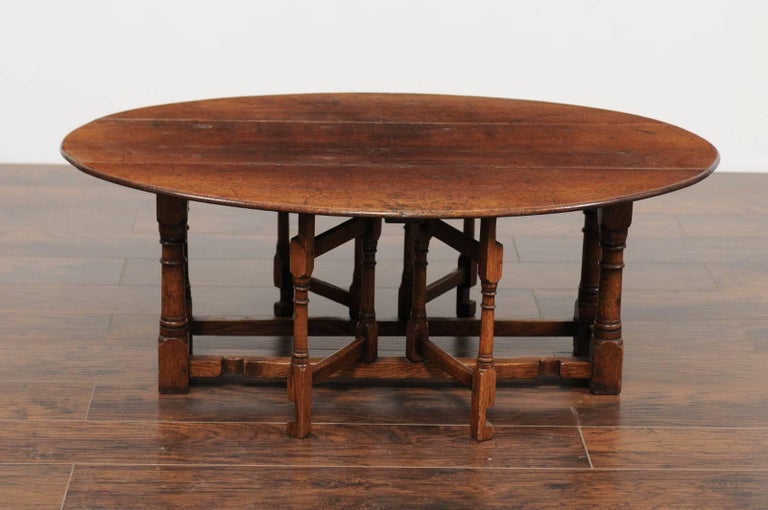 English Oak DropLeaf Oval Top Coffee Table with Double Gateleg, circa