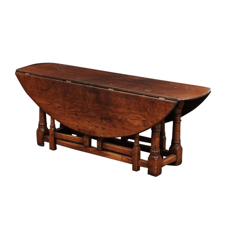 English Oak DropLeaf Oval Top Coffee Table with Double Gateleg, circa