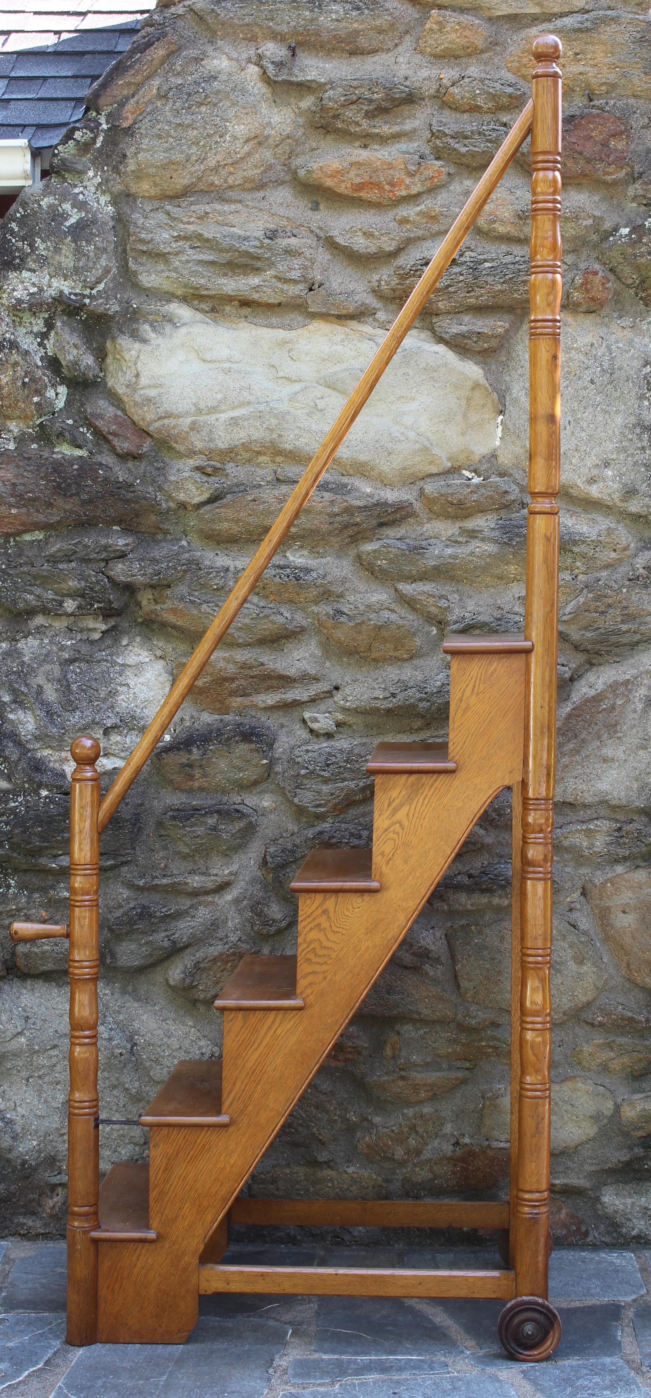 20th Century English Oak Edwardian Library Steps