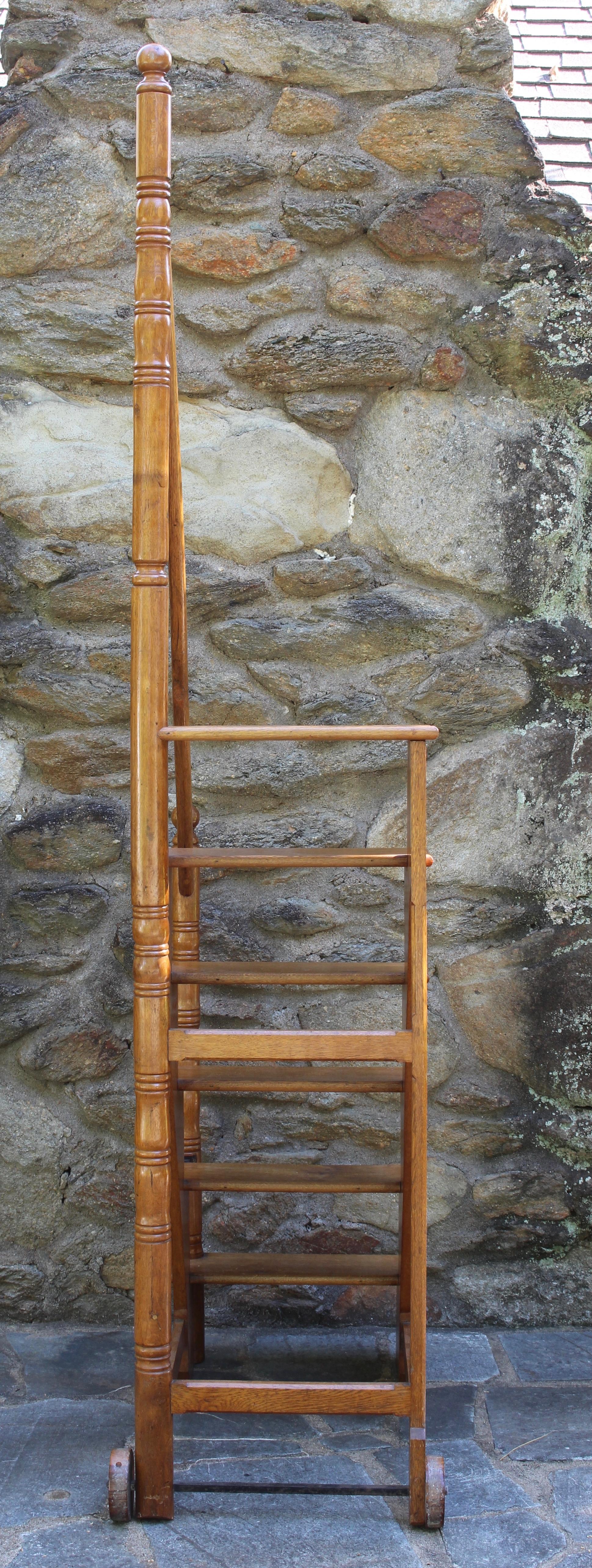 English Oak Edwardian Library Steps 1