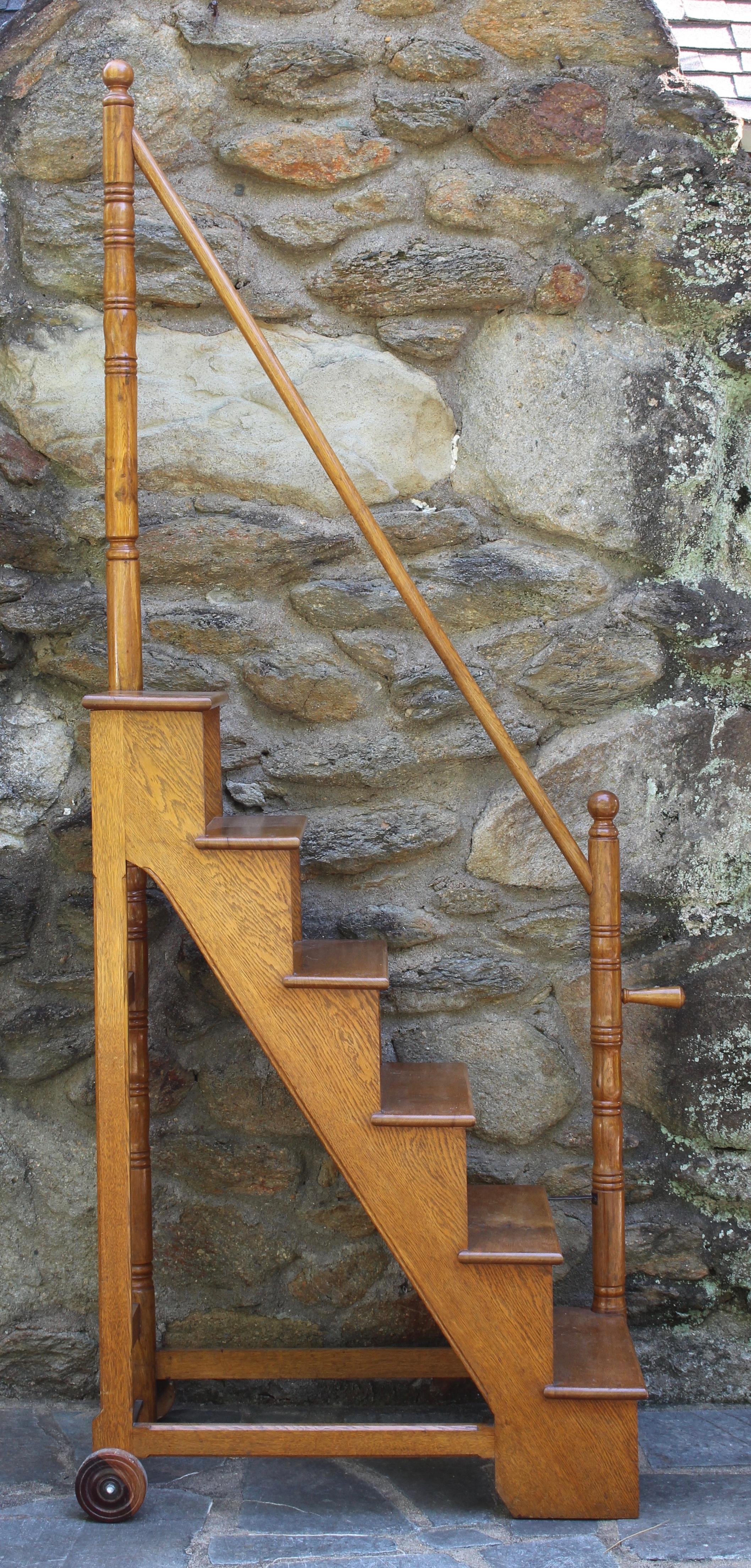 English Oak Edwardian Library Steps 2