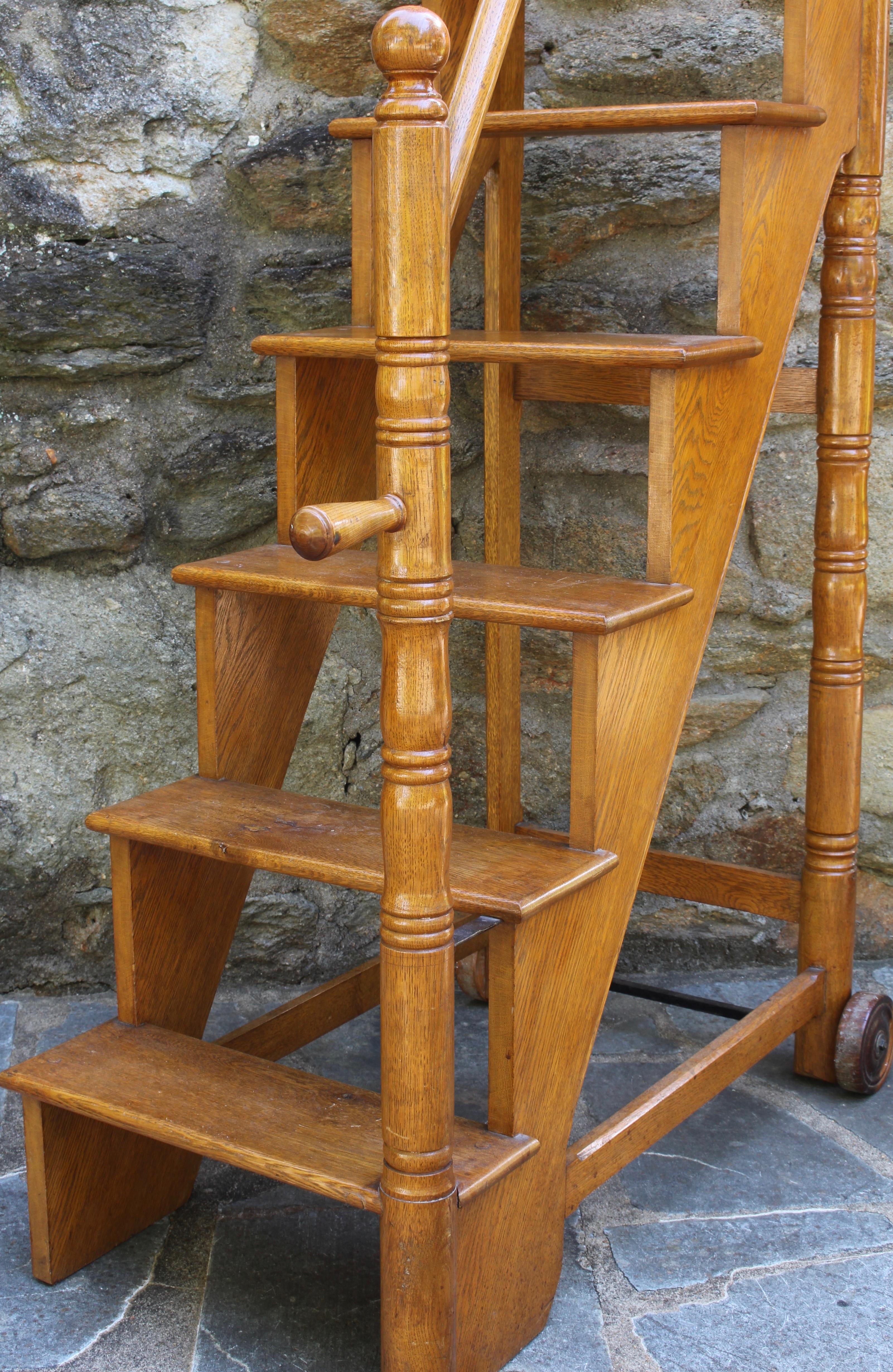 English Oak Edwardian Library Steps 3