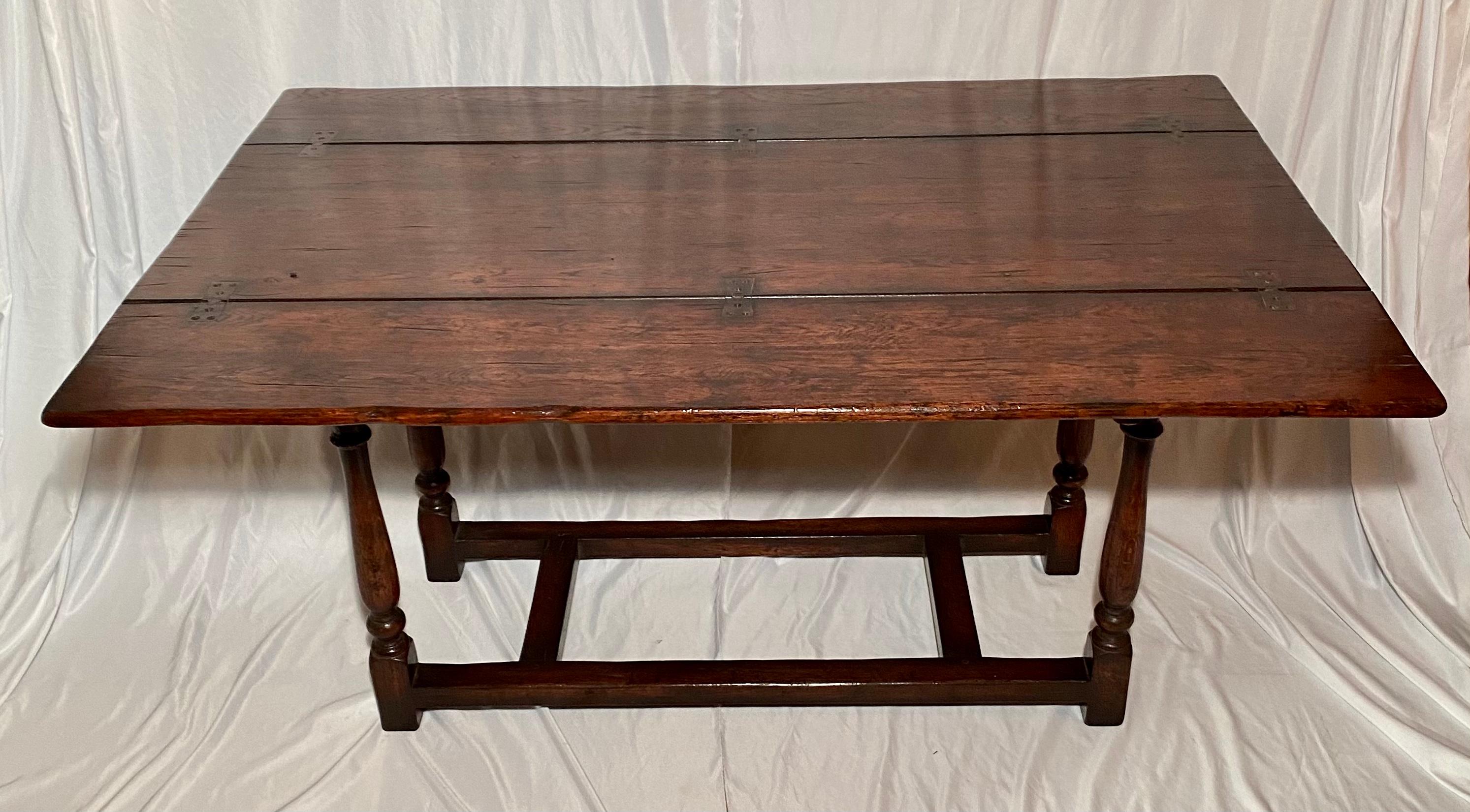 Handmade English Oak Envelope Folding Farm Table.  Can be used as a dining table, entry table, console or library table.
  
  